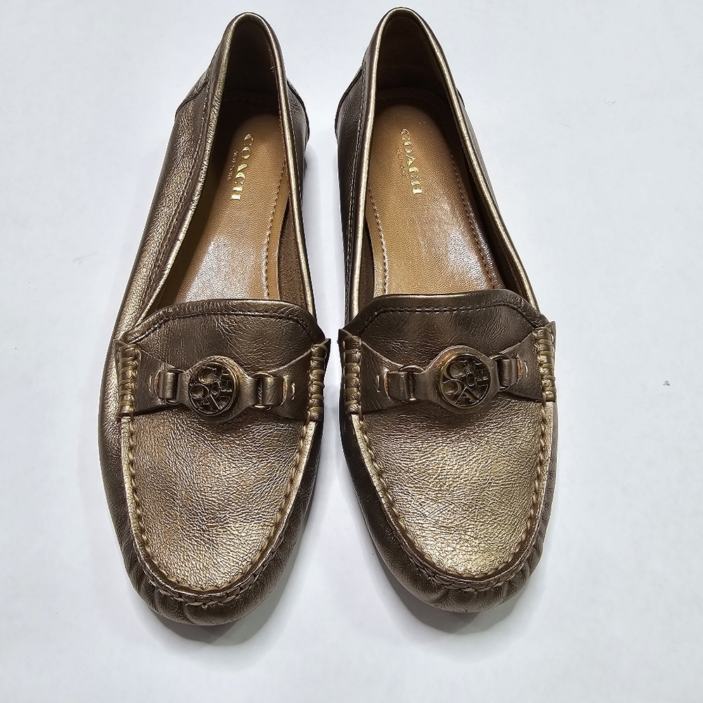 Coach Signature Fonda Bronze Metallic Leather Loafers NEW Size 7 - Picture 2 of 9